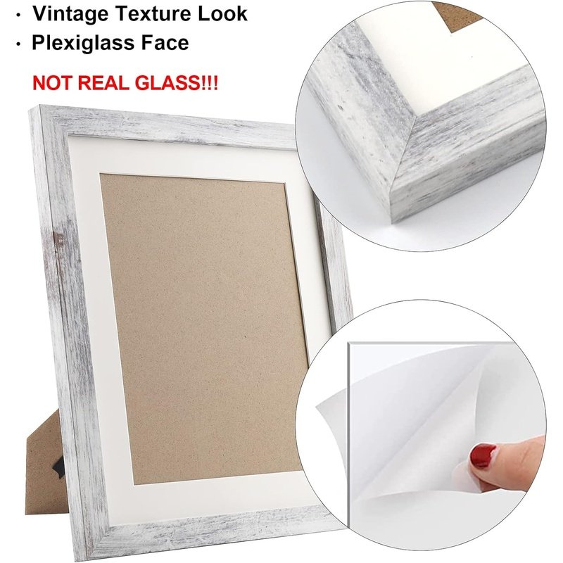 Set of 2 Distressed Wood Grain Photo Frames