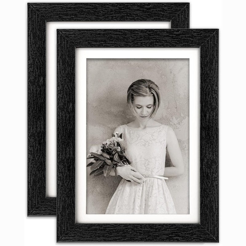 Set of 2 Distressed Wood Grain Photo Frames