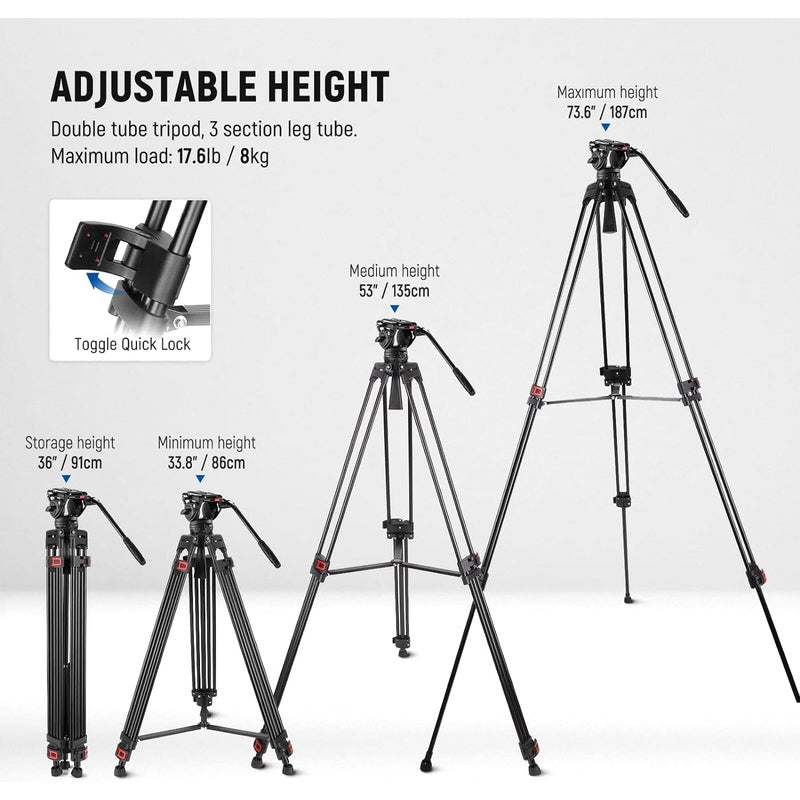 Neewer 74" Pro Video Tripod with Fluid Head, TP74