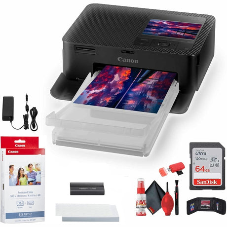 Canon SELPHY CP1500 Compact Photo Printer Bundle, Black or White