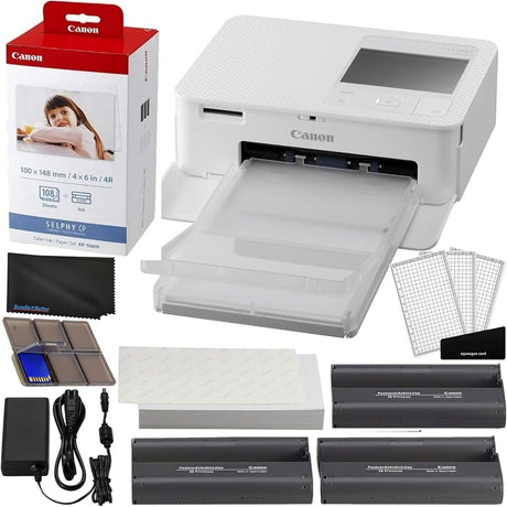 Canon SELPHY CP1500 Compact Photo Printer Super Bundle, White