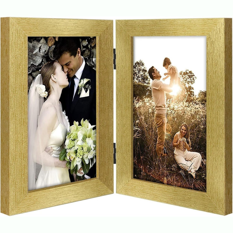 Double Vertical Hinged Photo Frame with Real Glass