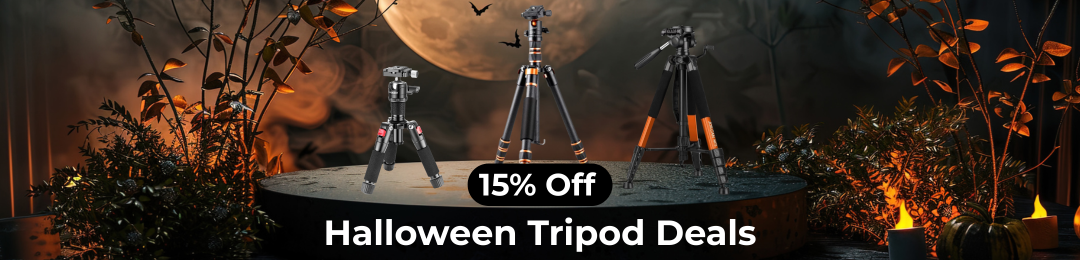 Halloween-themed tripod deals with a dark background and moon.