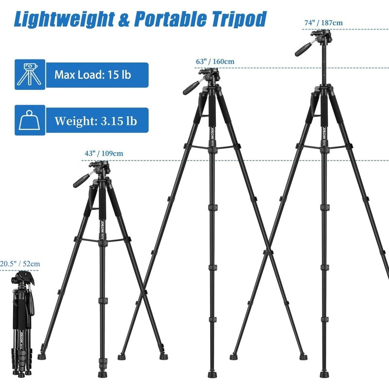 Heavy-Duty Professional DSLR Camera Tripod & Monopod Stand, 74" for Camera Photography