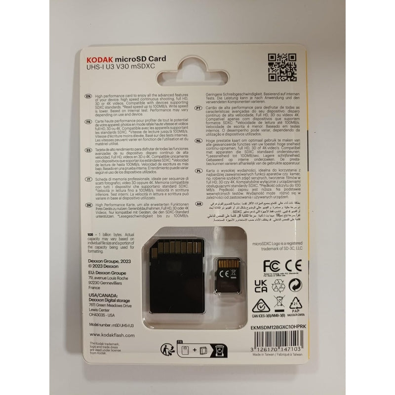 Kodak Micro SDXC Card 128GB UHS-I U1 V10 With Adapter