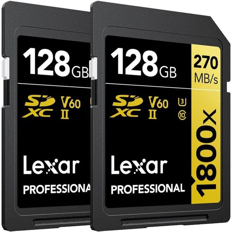 Lexar Pro SDXC Gold Series 1800X 128GB Memory Card, 2-Pack