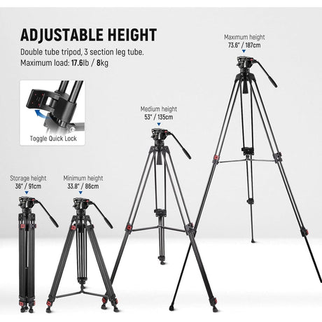 Neewer 74" Pro Video Tripod with Fluid Head, TP74