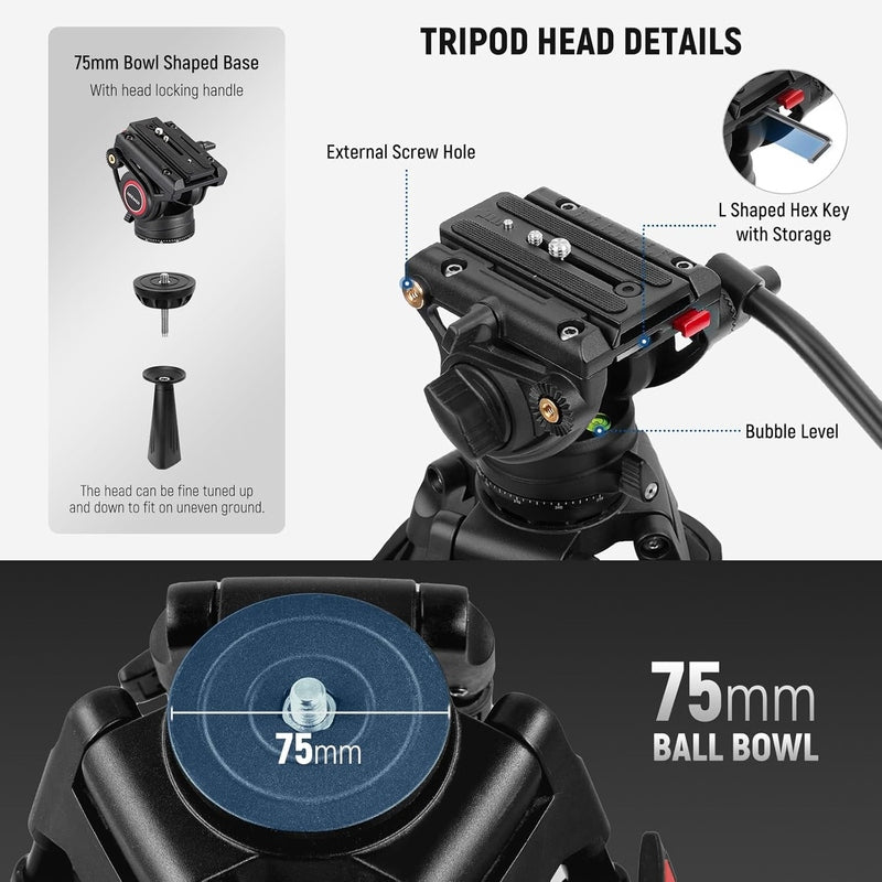 Neewer 74" Pro Video Tripod with Fluid Head, TP74