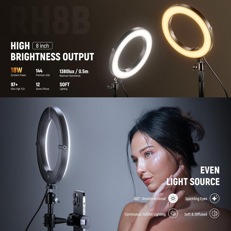 Neewer 8" Desk Ring Light with Stand, RH8B