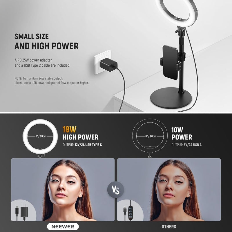 Neewer 8" Desk Ring Light with Stand, RH8B