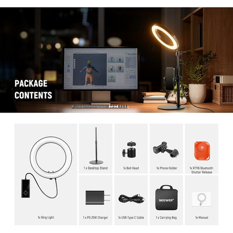 Neewer 8" Desk Ring Light with Stand, RH8B