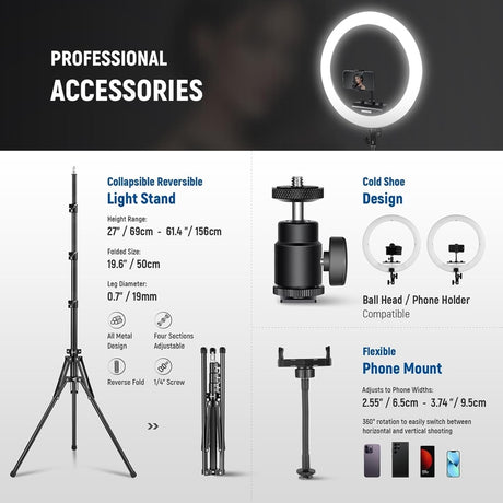 Neewer Pro 18 Inch Ring Light with Tripod Stand, RP18B