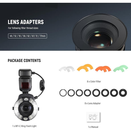 Neewer RF1 Macro Ring Flash for for Canon/Nikon/Sony