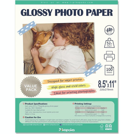 Pikapoka Advanced Glossy Photo Paper, Various Size Sheets, Vivid Color