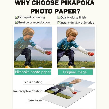 Pikapoka Advanced Glossy Photo Paper, Various Size Sheets, Vivid Color