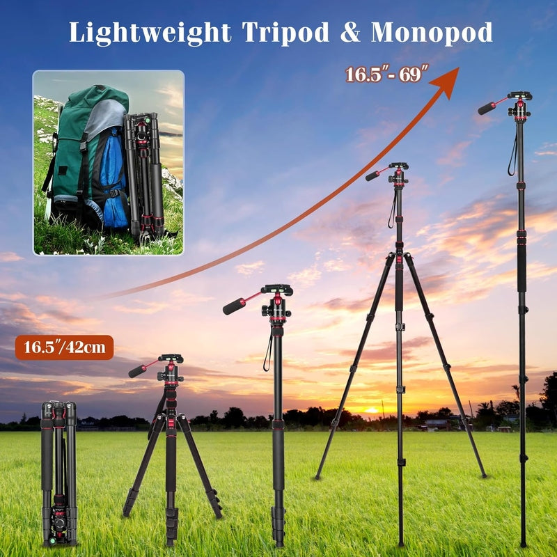 Professional DSLR Camera Tripod & Monopod Stand, 68" for Camera Photography