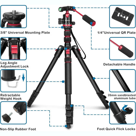 Professional DSLR Camera Tripod & Monopod Stand, 68" for Camera Photography