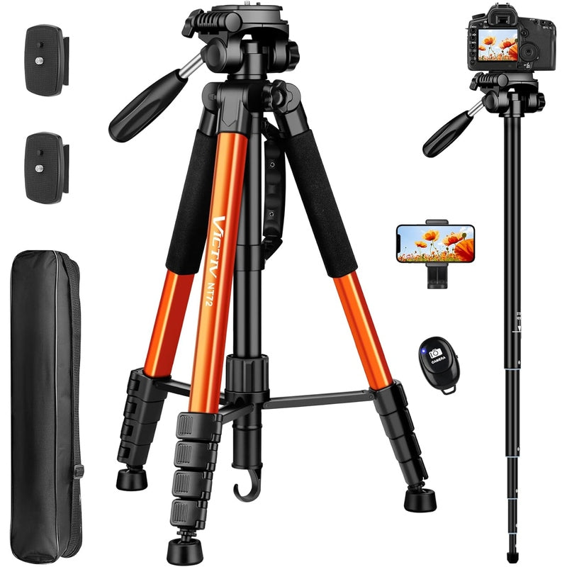 Professional DSRL Camera Tripod & Monopod Stand w/Remote, 72" for Camera Photography