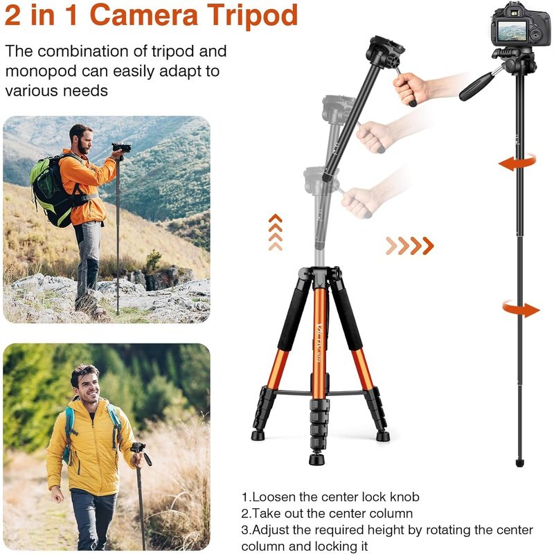 Professional DSRL Camera Tripod & Monopod Stand w/Remote, 72" for Camera Photography