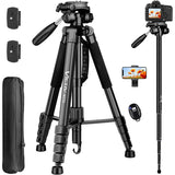 Professional DSRL Camera Tripod & Monopod Stand w/Remote, 72" for Camera Photography