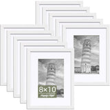 Set of 10 Wooden Picture Frames, Tabletop or Wall Display