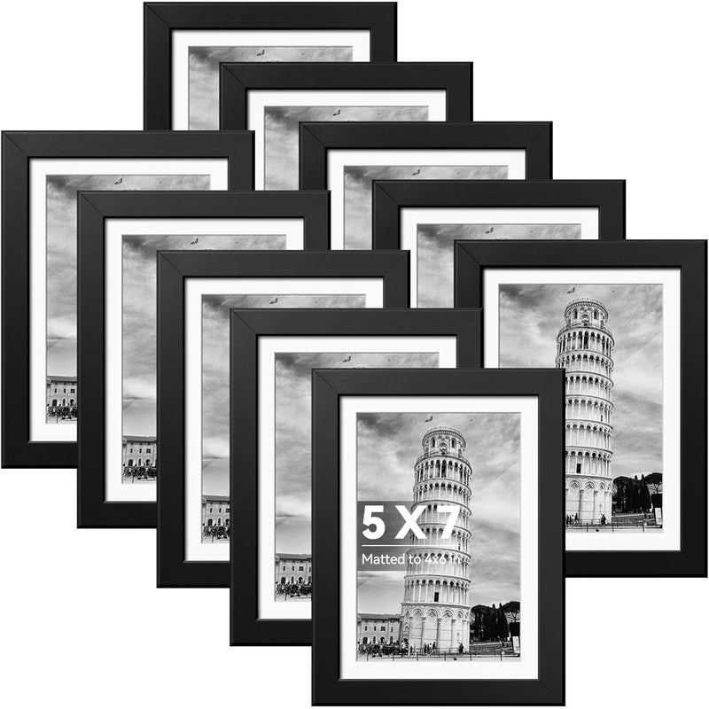 Set of 10 Wooden Picture Frames, Tabletop or Wall Display