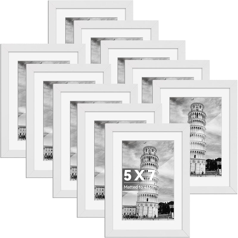 Set of 10 Wooden Picture Frames, Tabletop or Wall Display