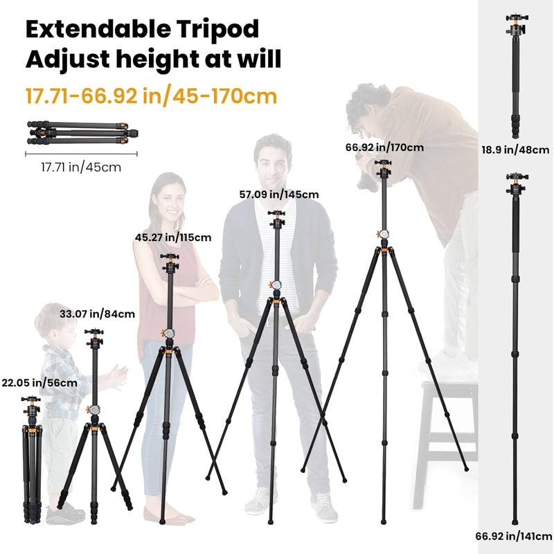 TARION 67" Pro Carbon Fiber Camera Tripod