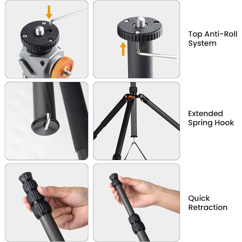 TARION 67" Pro Carbon Fiber Camera Tripod