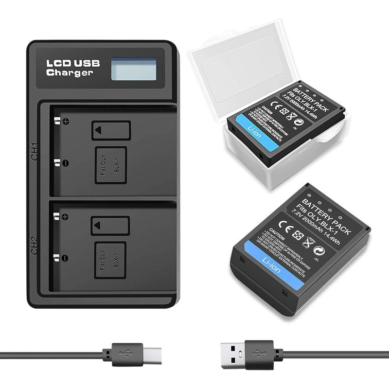 2 Pack BLX-1 Batteries and Dual Charger for Olympus OM Systems