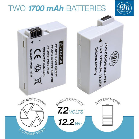 2 Pack LP-E8 Batteries and Charger for Canon EOS, Rebel and Kiss