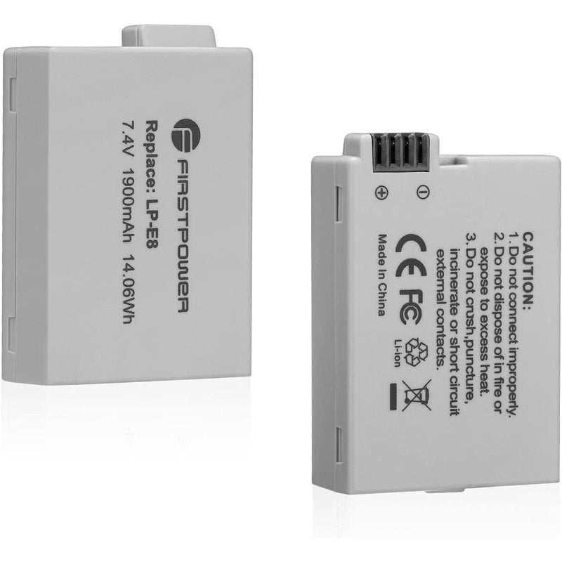 2 Pack LP-E8 Batteries for Canon EOS, Rebel and Kiss