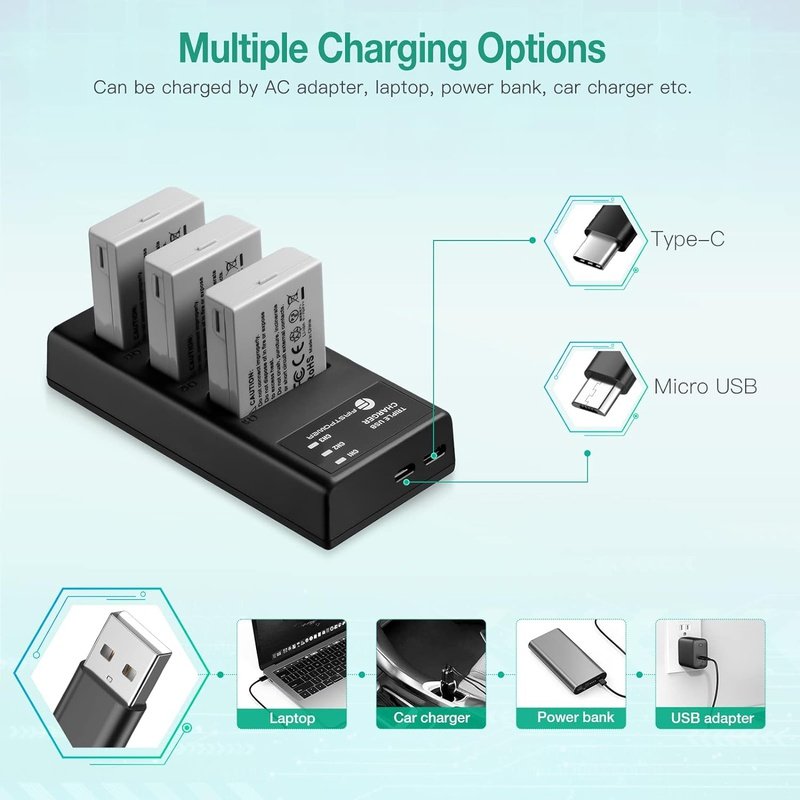 3 Pack LP-E5 Batteries and Triple Charger for Canon EOS, Rebel and Kiss