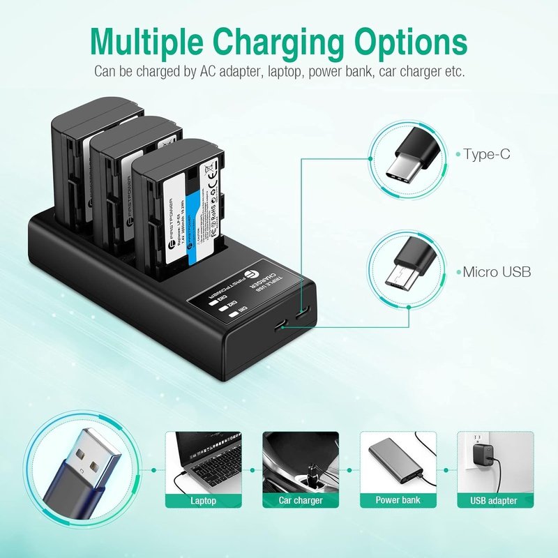 3 Pack LP-E6 LP E6N Battery and Triple Charger for Select Canon Cameras