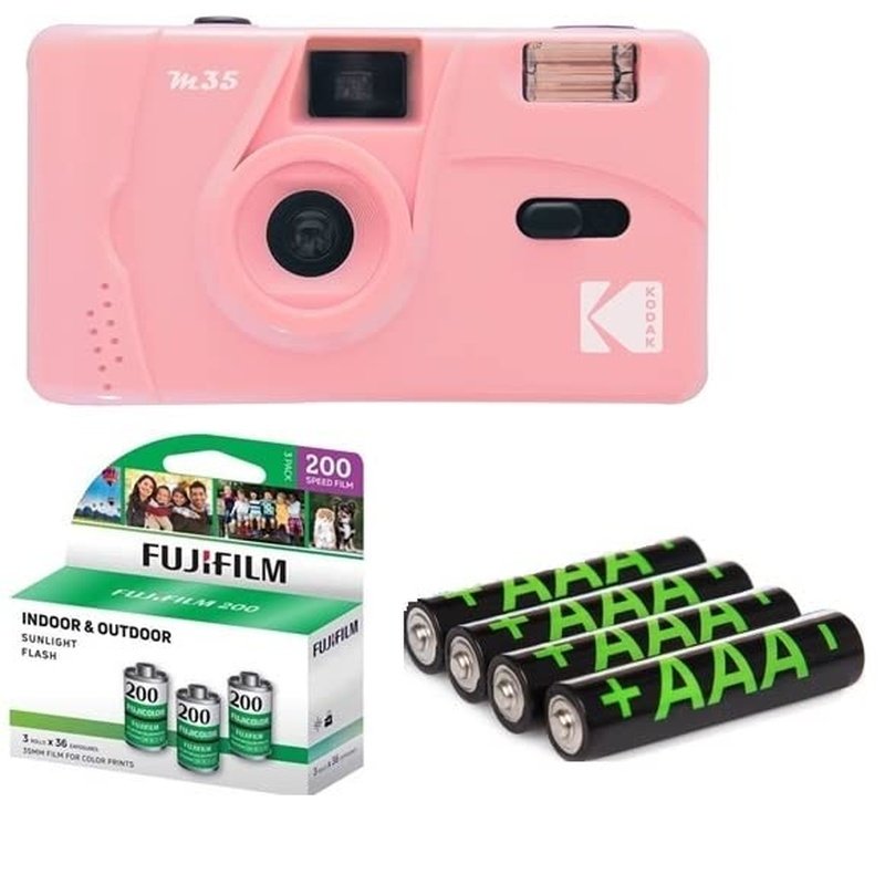Pink M35 35mm Film Camera, Film and Battery Bundle