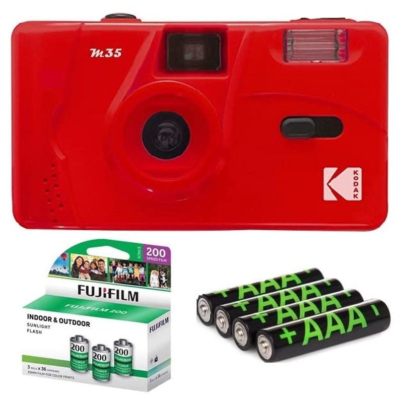 Red Kodak M35 35mm Film Camera, Starter Bundle