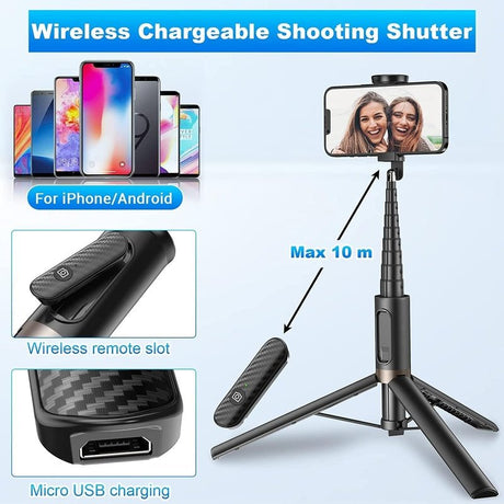 60" Cell Phone Selfie Stick Tripod Stand w/Wireless Remote