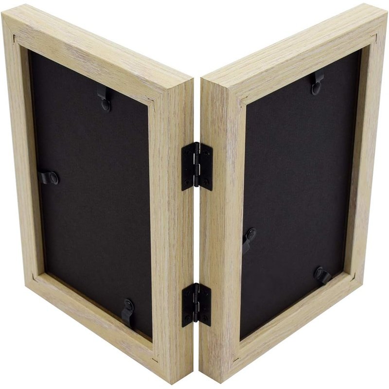 4X6 Double Vertical Hinged Photo Frame with Real Glass 4X6, Beige, 2-Pack