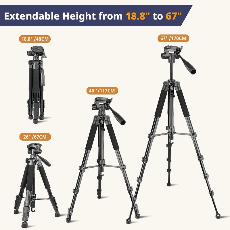 67 Inch Heavy Duty Tripod Stand Complete Unit Perfect for Phone & Camera Photography