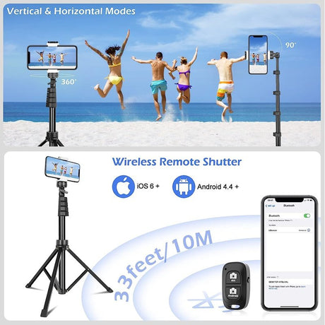 62" Extendable Cell Phone Tripod & Selfie Stick w/Wireless Remote