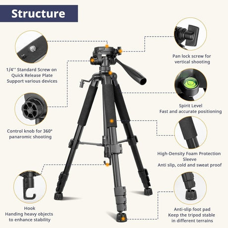 67 Inch Heavy Duty Tripod Stand Complete Unit Perfect for Phone & Camera Photography