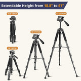 67 Inch Heavy Duty Tripod Stand Complete Unit Perfect for Phone & Camera Photography