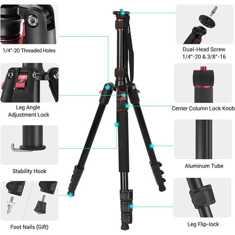 68" Foldable Aluminum Camera Tripod & Monopod for Camera Photography