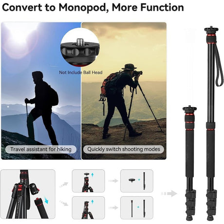 68" Foldable Aluminum Camera Tripod & Monopod for Camera Photography