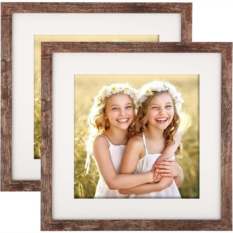 Set of 2 Distressed Wood Grain Photo Frames for Wall Mounting or Tabletop Display