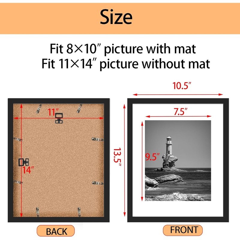 11X14 Picture Frame Set of 5, Display Pictures 8X10 with Mat or 11X14 without Mat
