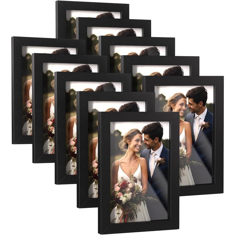 4X6 Inch Set of 10 Wooden Picture Frames, Tabletop or Wall Display