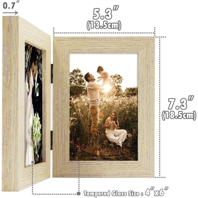 4X6 Double Vertical Hinged Photo Frame with Real Glass 4X6, Beige, 2-Pack