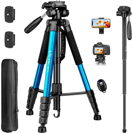 72" Professional DSRL Camera Tripod Monopod Stand w/Remote for Camera Photography