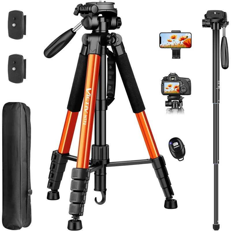 72" Professional DSRL Camera Tripod Monopod Stand w/Remote for Camera Photography